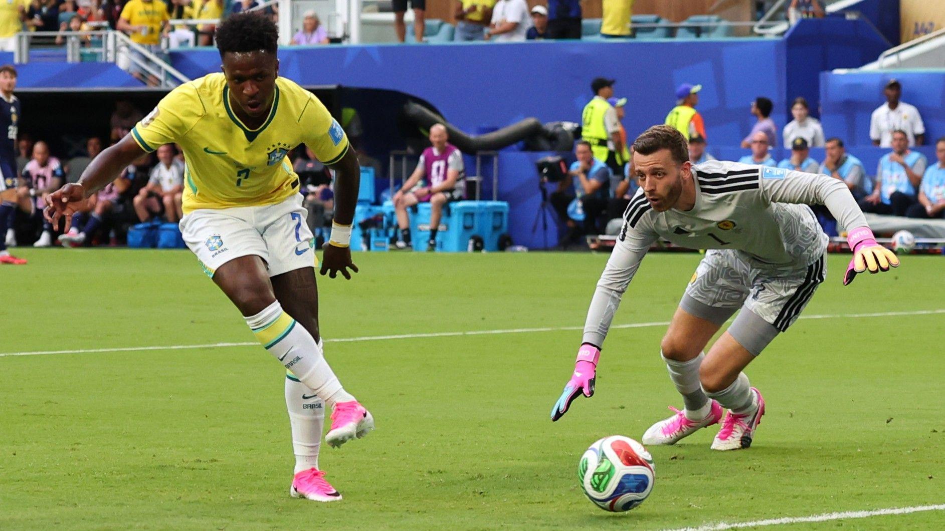 Watch: Vinicius Junior gives Brazil lead after horror Scotland mistake