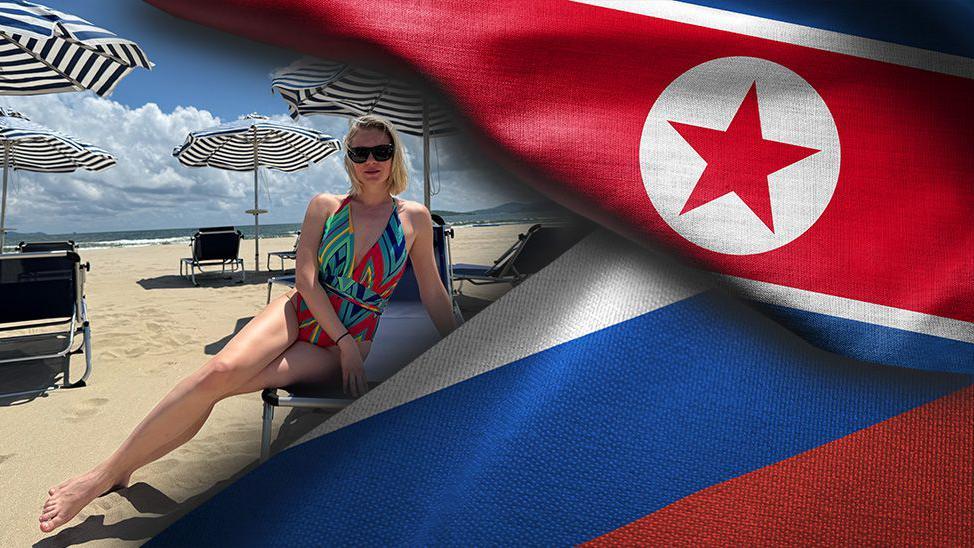 Žena u kupaćem na plaži u Severnoj Koreji, ruskinja, ruska turistkinja