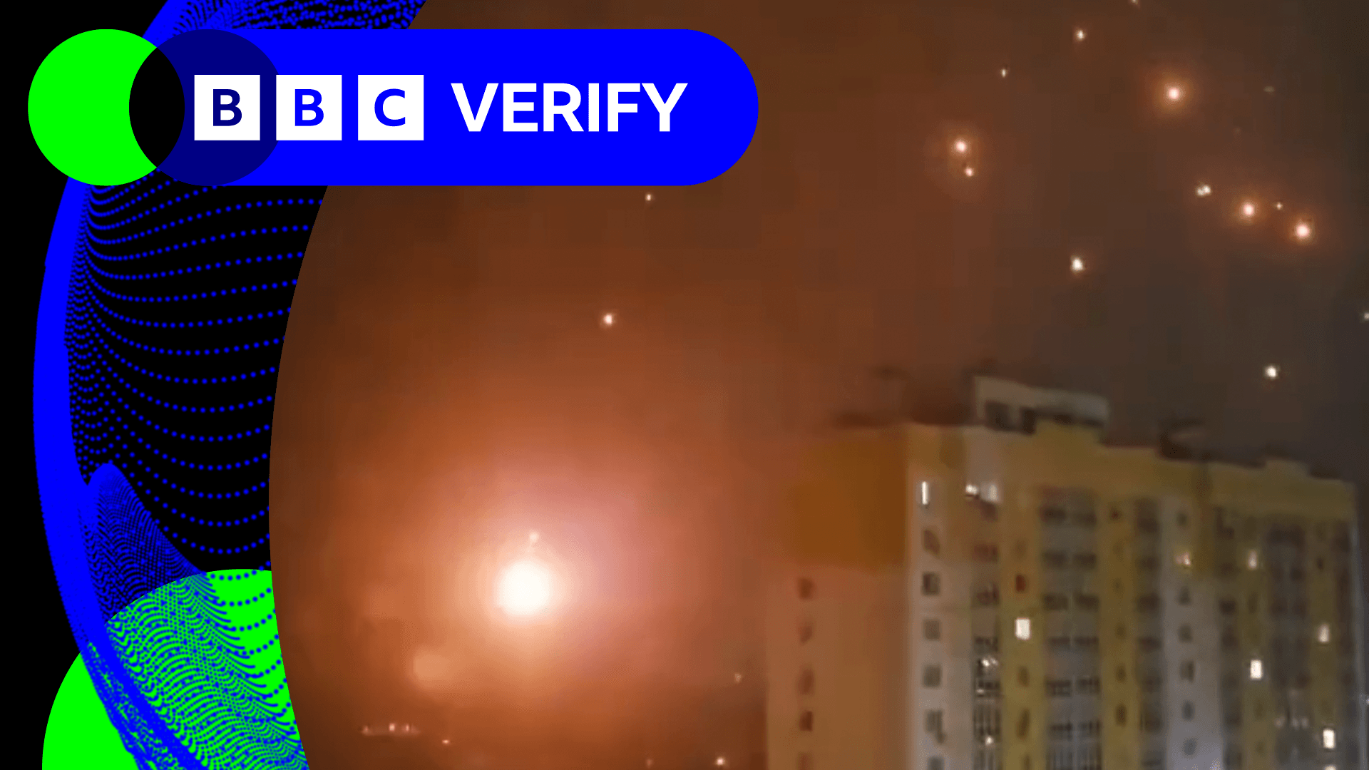 Video captures burning debris falling across Russian city during attack