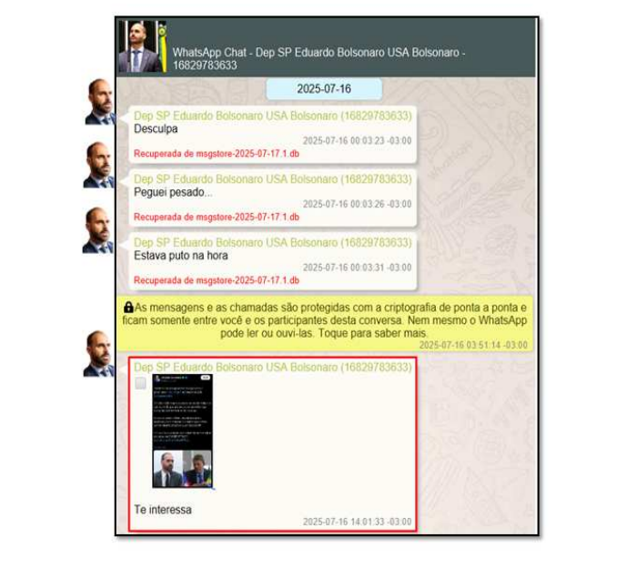 Captura das mensagens entre Jair Bolsonaro e Eduardo Bolsonaro reveladas pela PF