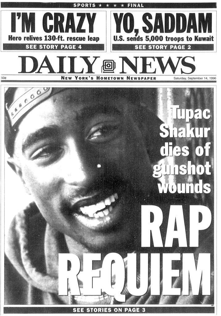 La portada del diario Daily News anunciando la muerte de Tupac.
