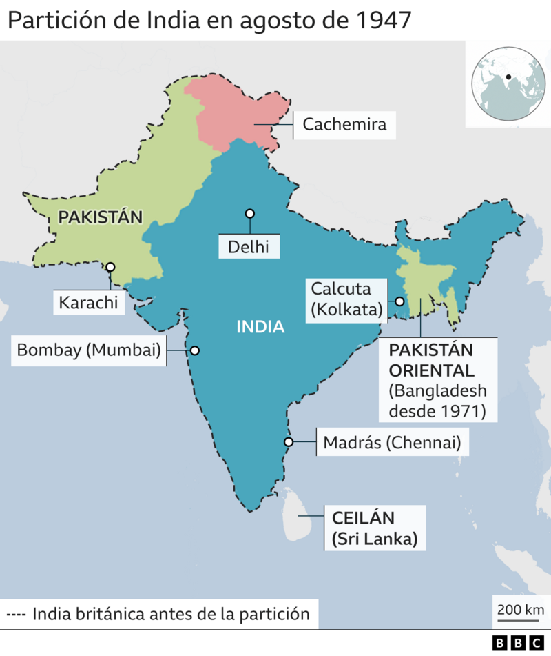 Mapa de la partición de la India