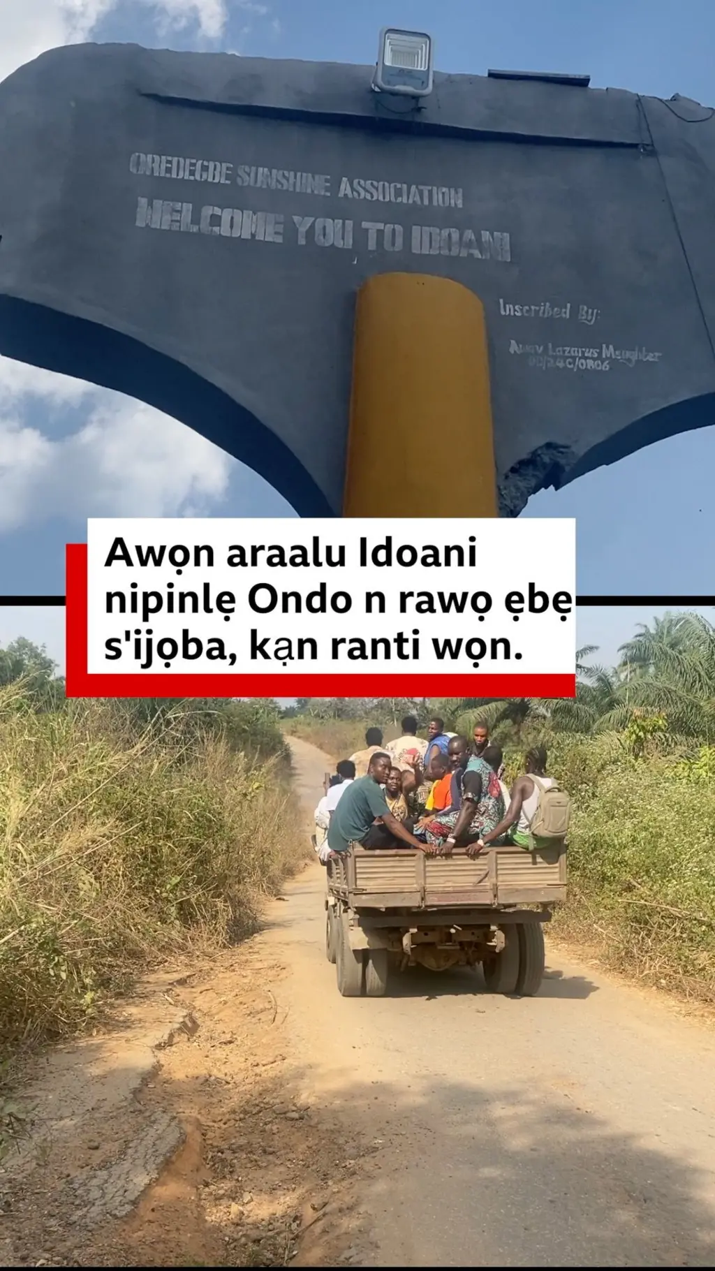 Ọkọ Akẹru kan ko awọn ero sinu ọkọ, o n lọ loju popo kan ti ọna rẹ ko dara