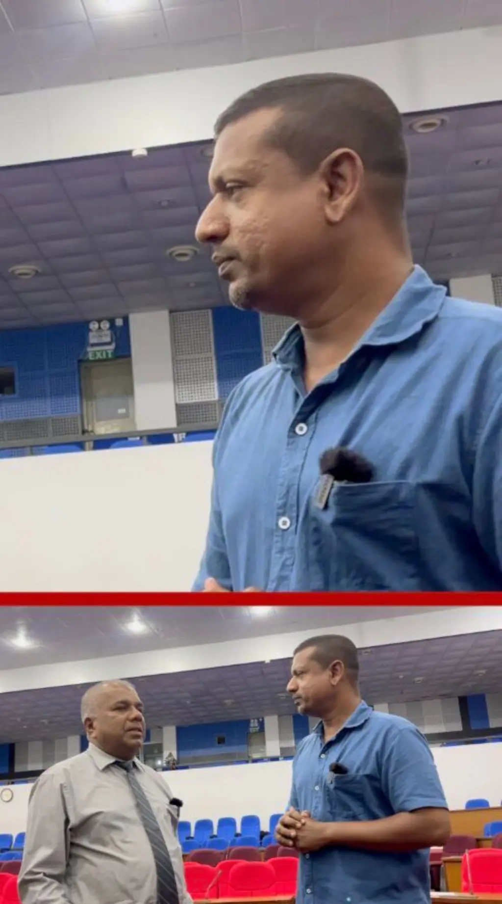 පුද්ගලයින් දෙදෙනෙකු කතා කරමින් සිටින ආකාරය පෙනේ.