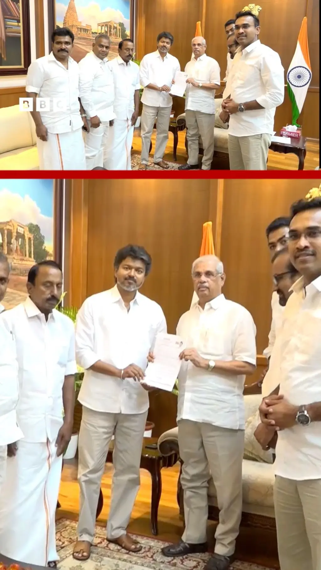ஆளுநரை சந்தித்து ஆட்சியமைக்க உரிமை கோரினார் விஜய்