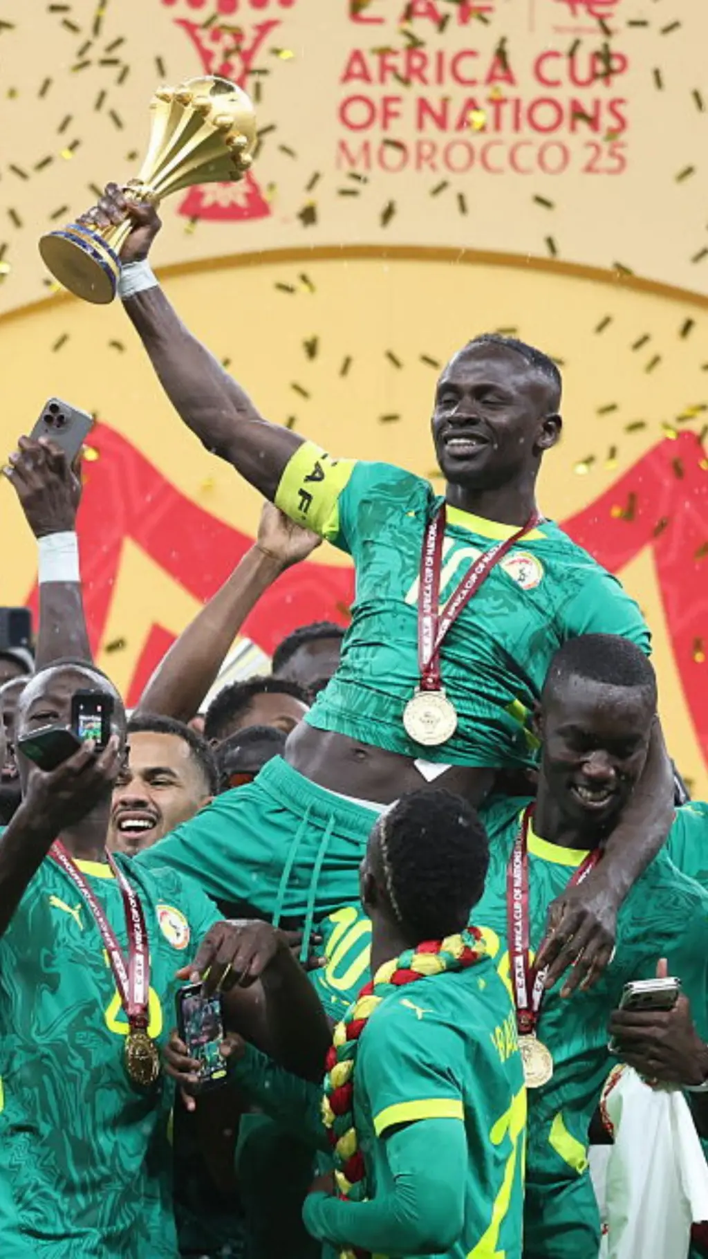 Senegal players celebrating their 2025 Afcon win