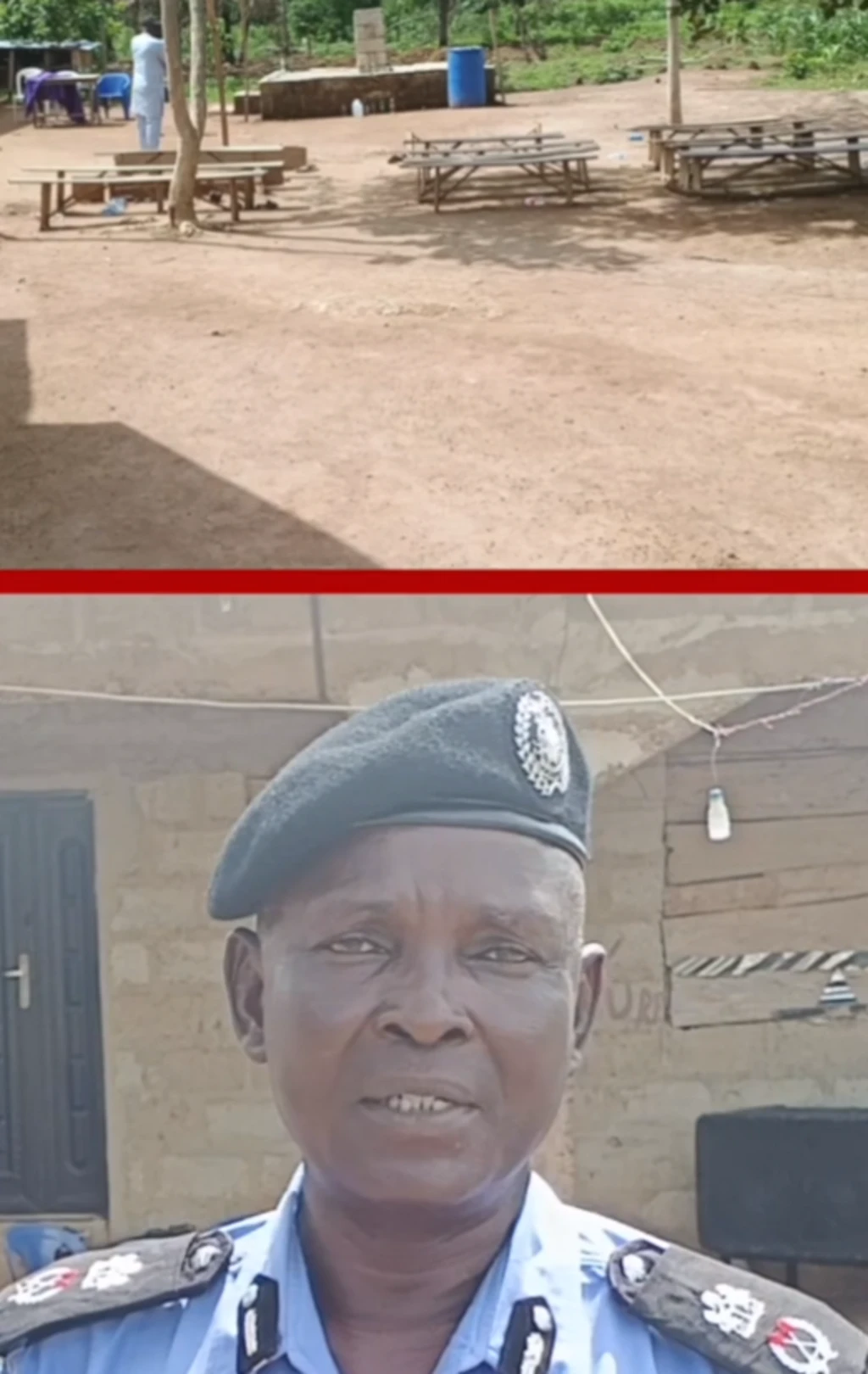 Aworan ori pẹpẹ ijọ tawọn agbebọn naa kọlu ni apa osi, aworan agbebọn kan pẹlu ibọn atamatase ati okun ọta ibọn lọwọ rẹ 