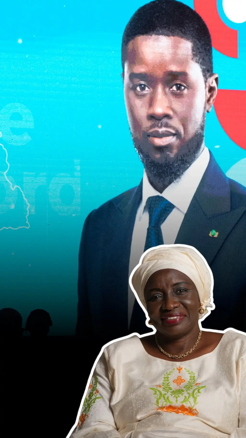 Aminata Touré avec un portait de Bassirou Diomaye Faye derrière