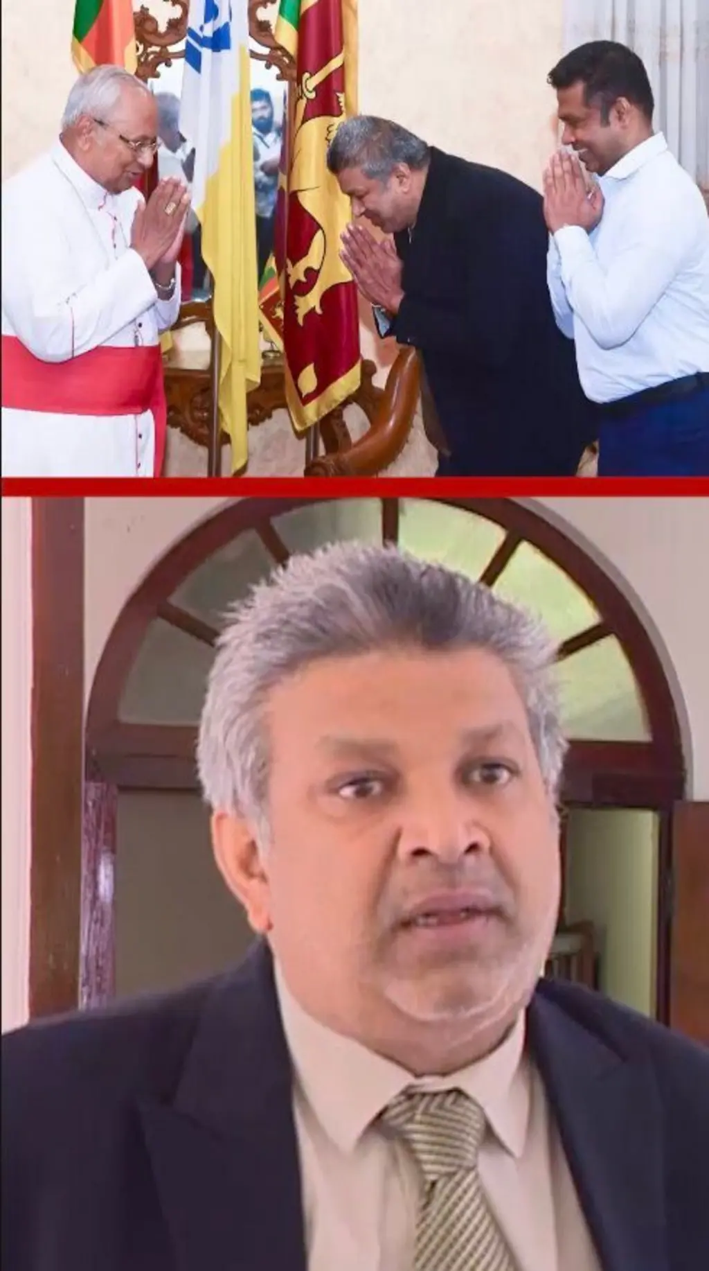 දෙදෙනෙකු කාදිනල් හිමියන්ට අචාර කරන ආකාරය පෙනේ.