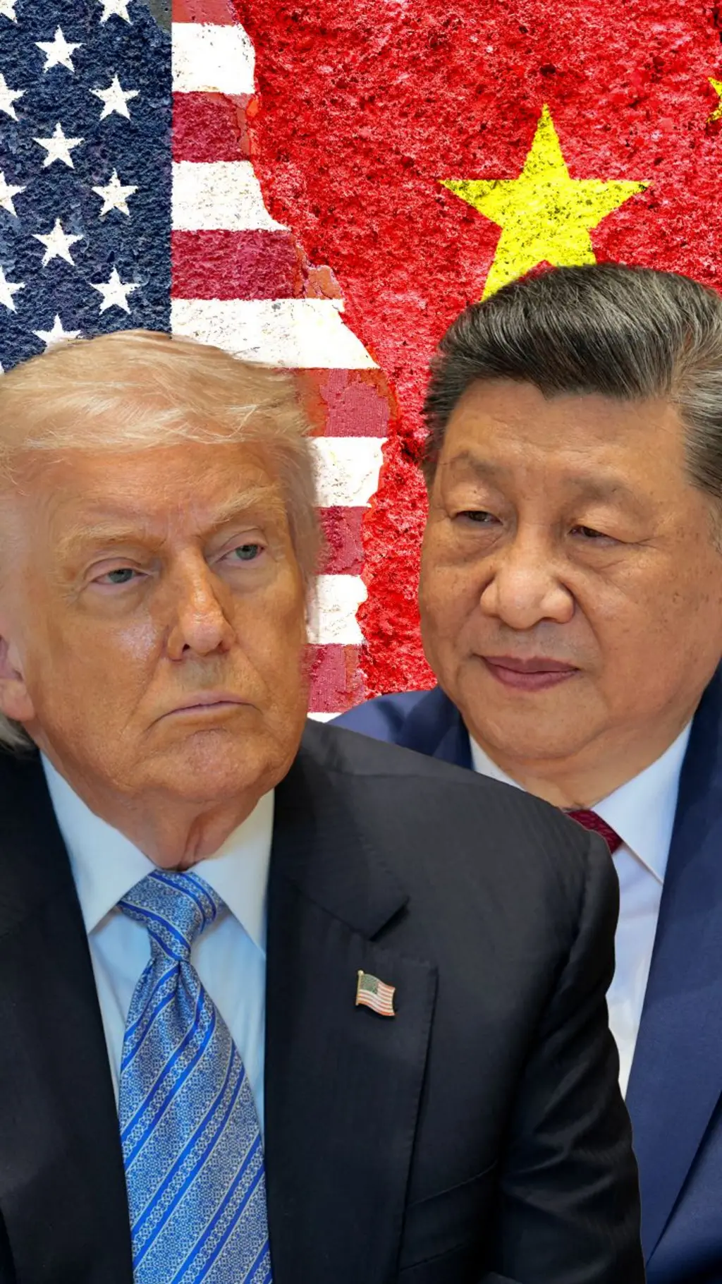 Дональд Трамп и Си Цзиньпин на фоне флагов.