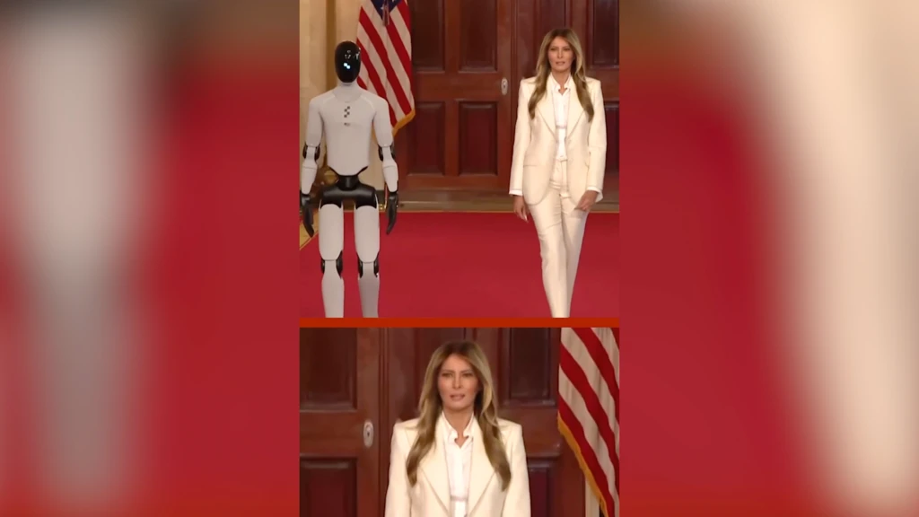 เมลาเนีย ทรัมป์ มางานประชุมเทคโนโลยีพร้อมกับหุ่นยนต์ฮิวแมนนอยด์