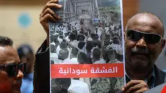 Activists gather outside Ethiopian Embassy to protest the killing of 7 Sudanese soldiers and a civilian by Ethiopian army in Khartoum, Sudan on June 28, 2022.