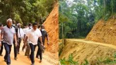ජනාධිපති ගෝඨාභය රාජපක්ෂ පසුගිය අගෝස්තු මස ලංකාගම මාර්ගයේ ඉදිකිරීම් පිළිබඳ සොයා බැලීමට ගිය අවස්ථාව