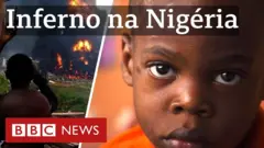 Menino e cena da explosão em Lagos