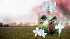 تصویرسازی یک شیشه عطر که دو کودک در آن دیده می‌شوند