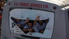 وصول السجناء الفلسطينيين المحررين إلى خان يونس، غزة