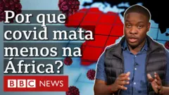 Montagem com apresentador com mapa de África como plano de fundo