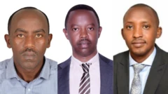 Ifoto ifatanyije mu ikoranabuhanga. Uvuye ibumoso ujya iburyo: John Kanyangira, Richard Niyongabo na Augustin Rwomushana