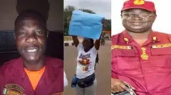 Aworan mẹta lo papọ sinu ẹyọ kan soso, aworan akọkọ ni ti Ekujumi Julius, ọkan lara awọn osisẹ Amotekun ti wọn n wa, o si wọ asọ isẹ Amotekun amọ ko de fila asọ naa. Aworan keji ni ti iyawo Victor Temitope Akinsipe, osisẹ Amotekun keji ti wọn n wa, obinrin naa ni oyun sinu, duro soju popo, o wọ asọ bilaosi funfun ati sokoto alawọ miliki, o gbe paali ikede kan soke pẹlu ọwọ rẹ mejeeji eyi to fi n bẹbẹ pe ki wọn ba oun wa ọkọ oun. Aworan kẹta si ni ti oludari ikọ Amotekun, Adetunji Adeleye to wọ asọ isẹ Amotekun.