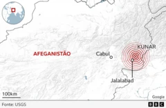 Mapa do terremoto no Afeganistão