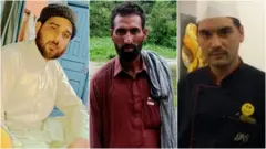 جعفر ایکسپریس پر حملے میں ہلاک ہونے والے 26 افراد میں سے تین کی تصاویر۔ دائیں سے بائیں: روزی علی، محمد ممتاز اور یاسر