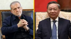 Tổng thống Iran Masoud Pezeshkian (trái) và Tổng Bí thư, Chủ tịch nước Tô Lâm