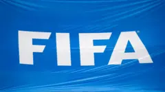 The FIFA logo on a banner before the FIFA World Cup Qatar 2022 semi final match between France and Morocco at Al Bayt Stadium on December 14, 2022 in Al Khor, Qatar