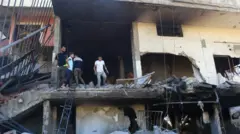أشخاص يتفقدون الحطام في موقع غارة إسرائيلية ليلية على منزل في قرية عقبية بجنوب لبنان