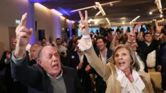 Comemoração na sede do Partido Social Democrata (PSD), do primeiro-ministro Luís Montenegro e que integra a coalizão Alternativa Democrática