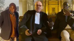 Jean Flamme (hagati) yunganira Basabose (i bubamfu) yemeza ko imanza nk'izi ata kindi zigamije atari gucinyiza Abahutu bari bakomeye kuri reta ya Habyarimana
