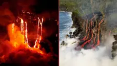 นาทีธารลาวาบนเกาะของฝรั่งเศส ไหลลงมหาสมุทรอินเดีย