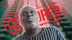 Колаж - Мвесігва на тлі висотки Дубая та розмитого напису Censored