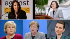 Clockwise from top left: Jacinda Ardern (New Zealand), Tsai Ing-wen (Taiwan), Erna Solberg (Norway), Angela Merkel (Germany) and Mette Frederiksen (Denmark)