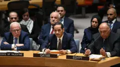 وزير الخارجية القطري محمد عبد الرحمان بن جاسم أثناء اجتماع مجلس الأمن الدولي 