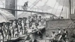 18મી સદીમાં જમૈકાની મોરાન્ટ ખાડી ખાતે ગુલામો વહાણમાં કોલસો લાદવાનું કામ કરી રહ્યા છે