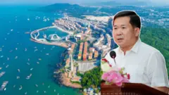 Ảnh thiết kế: Chân dung ông Đinh Văn Nơi, phía sau là quang cảnh Phú Quốc nhìn từ trên cao 