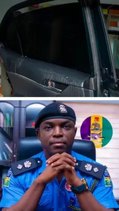 A tinted car door and the Nigeria Police Force spokesman