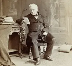 Retrato em sépia de Nathaniel Bagshaw Ward sentado, lendo uma carta