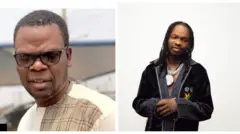 Aworan Oriyomi Hamzat to fi igo soju, pẹlu Naira Marley to ṣe irun dada sori, to si fi ẹgba ọrun nla sọrun, o kawọ rẹ mejeeji mọ igba aya rẹ.