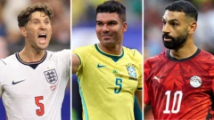 John Stones (left), Casemiro (centre) and Mo Salah