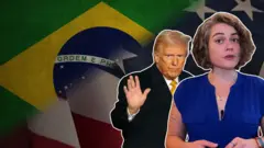 Imagemblazer com como jogarjornalista da BBC, Donald Trump e bandeiras do Brasil e EUA atrás