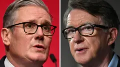 Kier Starmer ve Peter Mandelson'ın yan yana fotoğrafları. 