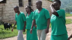 Uhereye ibumoso: Egide, Agnès, Térence na Christine ubwo bari bagiye kuburanishwa mu ntangiriro z'uku kwezi