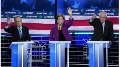 Bloomberg, Warren and Sanders at the Democratic debate in Nevada