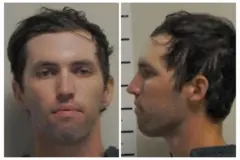 Duas fotos policiais mostram o rosto de Tyler Robinson, de frente e de perfil