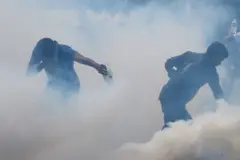 Ongoing anti-government protests against Sri Lanka's President Gotabaya Rajapaksa were met with water cannons and tear gas today on May 6, 2022 Protesters in front of Sri Lanka's parliament were met with force thrice today. (Photo by Akila Jayawardana/NurPhoto via Getty Images)