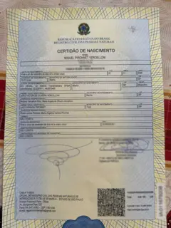 certidão de nascimento do Miguel