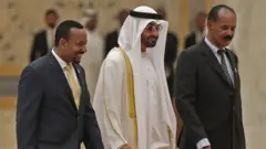 MM Abiy (bitaan) bulchaa UAE (gidduun) Pir. Isaayyaas (mirgaarraan)