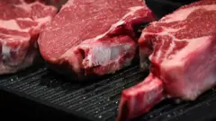 Trozos de carne en una parrila.