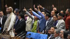 प्रतिनिधिसभामा विरोध प्रदर्शन गर्दै विपक्षी सांसदहरू